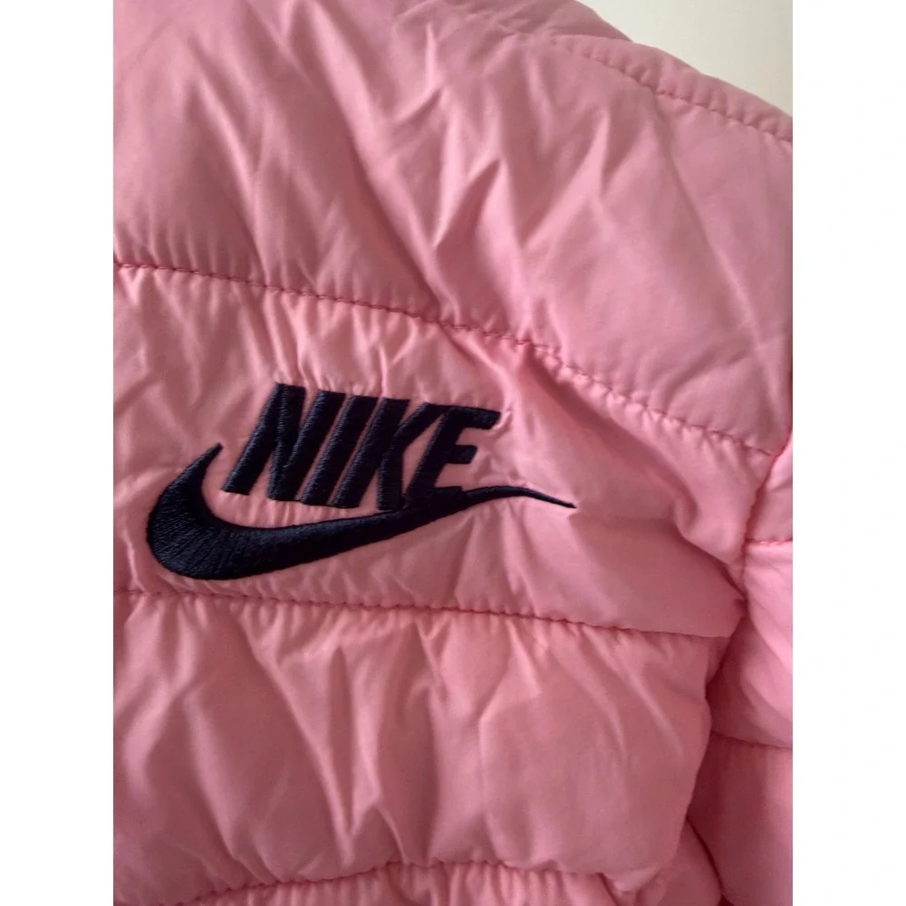 Nike Girls Pink Puffer Jacket Fleece Lined Hooded Full Zip Coat Size 4 XS 3-4Y